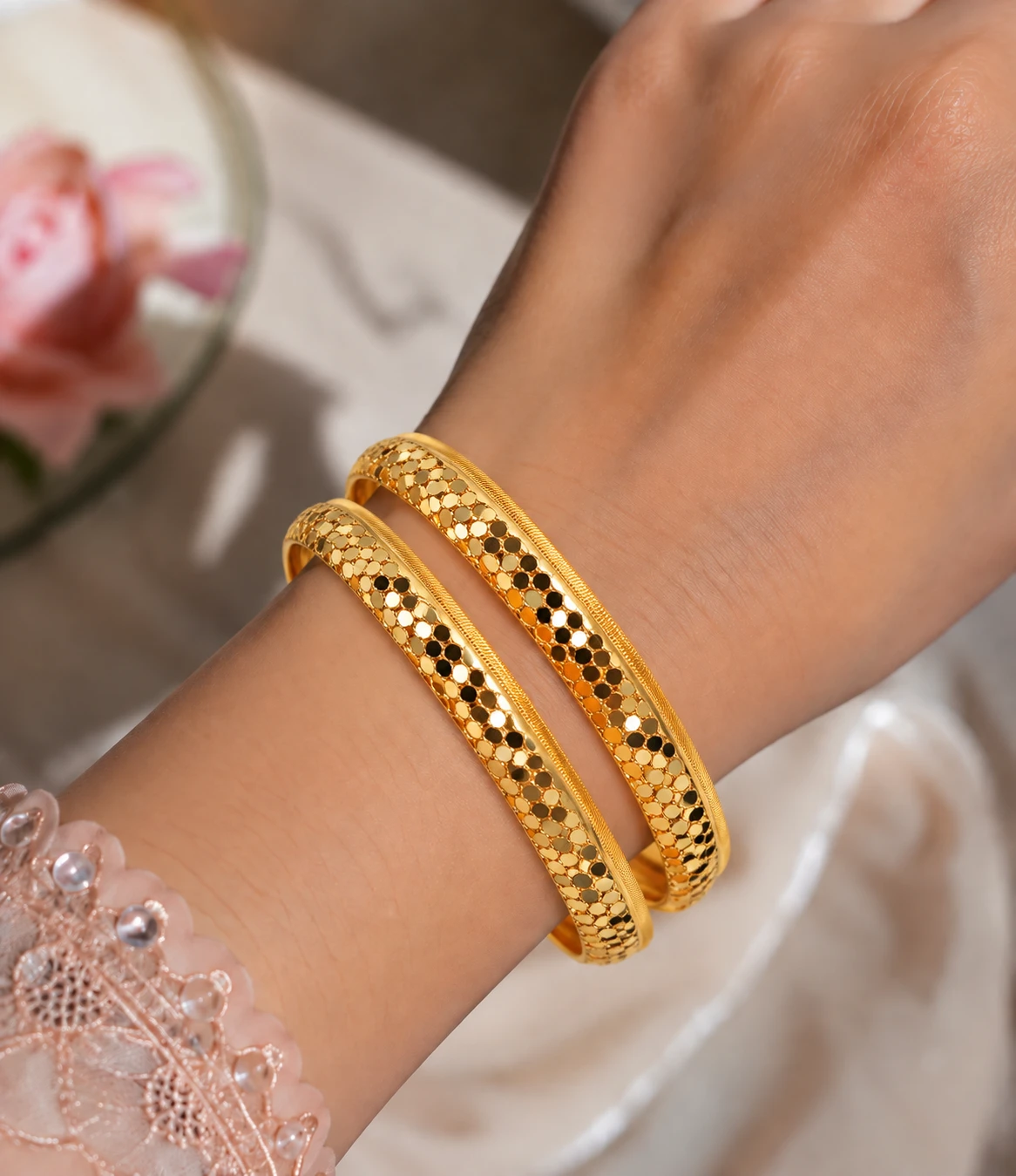 ✨ Premium Honeycomb Design Gold-Plated 2-Piece চুড়ি সেট | Elegant Traditional Bangles
